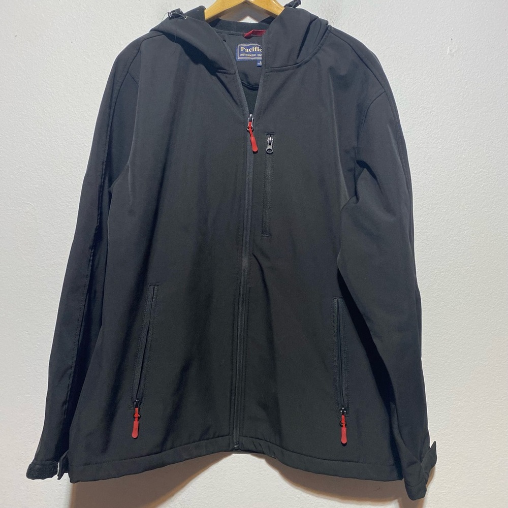 Pacific Crest Mens Large Lightweight Fleece Lined Hooded Full Zip Jacket  Black